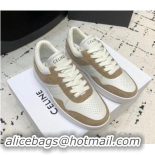 Best Product Celine Trainer Low Lace-up Sneakers in Calfskin and Suede Brown/White 1011124