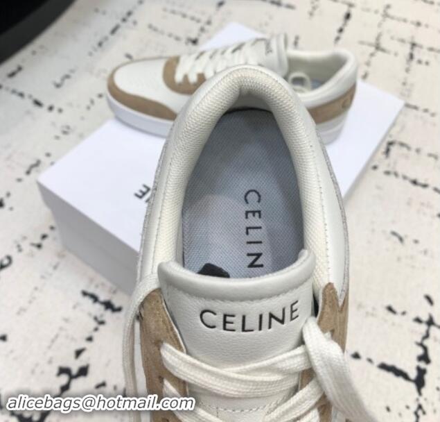 Best Product Celine Trainer Low Lace-up Sneakers in Calfskin and Suede Brown/White 1011124