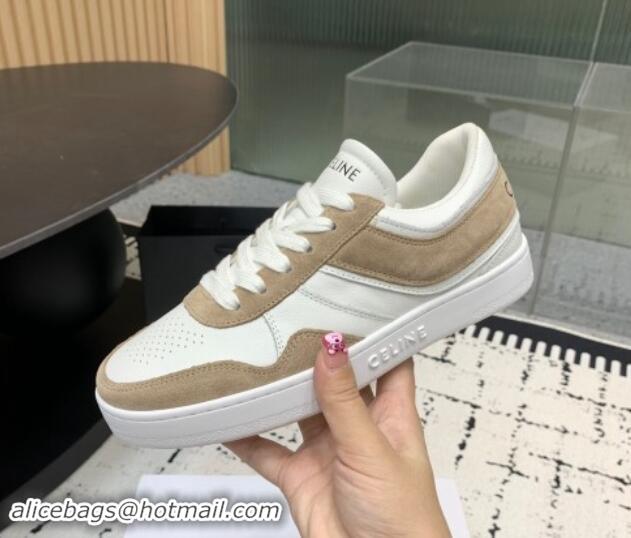 Best Product Celine Trainer Low Lace-up Sneakers in Calfskin and Suede Brown/White 1011124