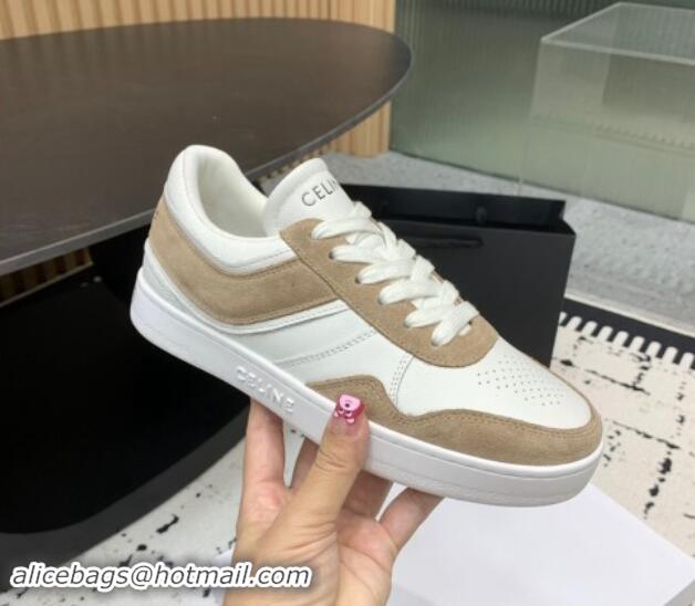 Best Product Celine Trainer Low Lace-up Sneakers in Calfskin and Suede Brown/White 1011124