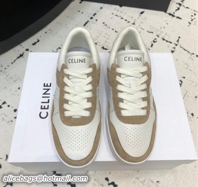 Best Product Celine Trainer Low Lace-up Sneakers in Calfskin and Suede Brown/White 1011124