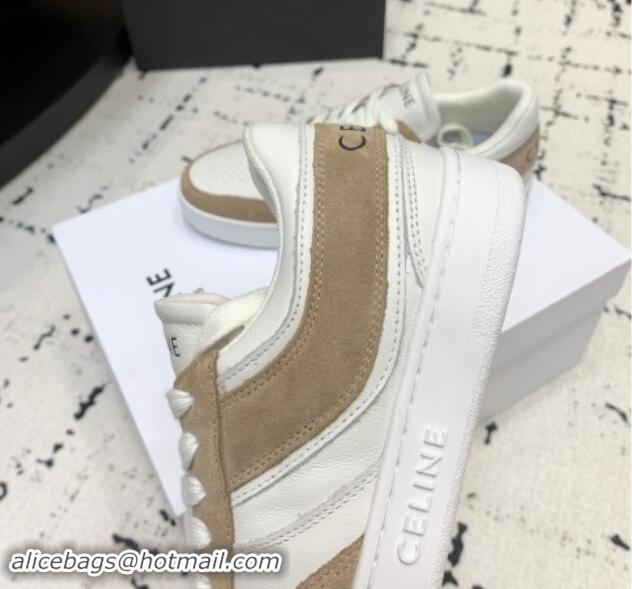 Best Product Celine Trainer Low Lace-up Sneakers in Calfskin and Suede Brown/White 1011124