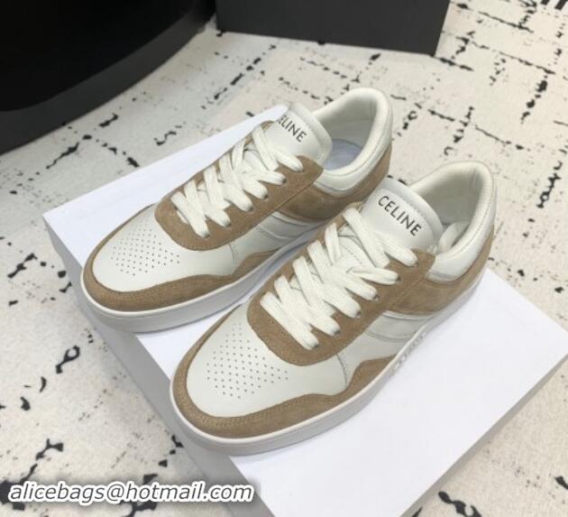 Best Product Celine Trainer Low Lace-up Sneakers in Calfskin and Suede Brown/White 1011124