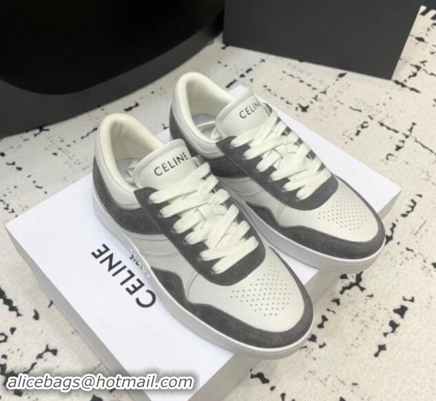 Good Looking Celine Trainer Low Lace-up Sneakers in Calfskin and Suede Grey/White 1011125