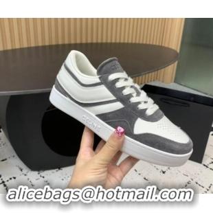 Shop Duplicate Celine Trainer Low Lace-up Sneakers in Calfskin and Suede Dark Grey 1011126 