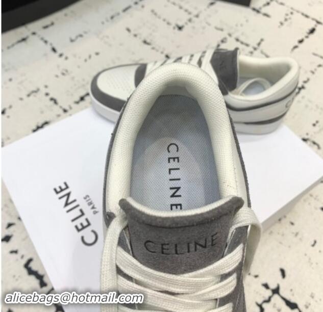 Shop Duplicate Celine Trainer Low Lace-up Sneakers in Calfskin and Suede Dark Grey 1011126 