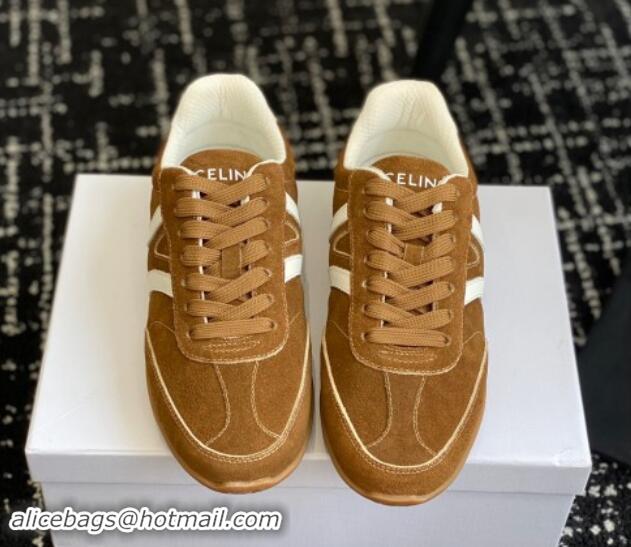 Popular Style Celine Jogger Low Lace-up Sneakers with Triomphe in Suede Brown 1012001