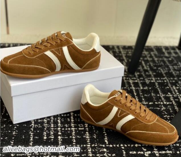 Popular Style Celine Jogger Low Lace-up Sneakers with Triomphe in Suede Brown 1012001