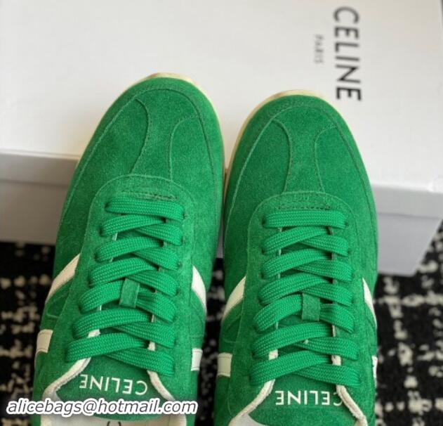 Sophisticated Celine Jogger Low Lace-up Sneakers with Triomphe in Suede Green 012002