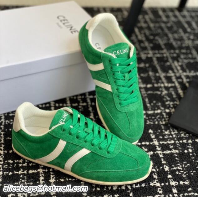 Sophisticated Celine Jogger Low Lace-up Sneakers with Triomphe in Suede Green 012002