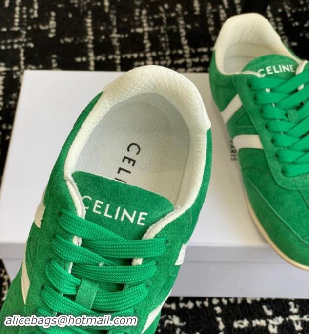 Sophisticated Celine Jogger Low Lace-up Sneakers with Triomphe in Suede Green 012002