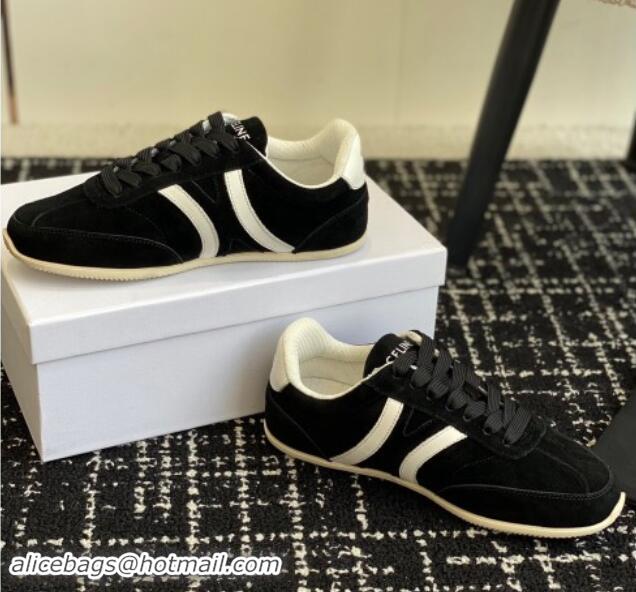 Shop Duplicate Celine Jogger Low Lace-up Sneakers with Triomphe in Suede Black 012003