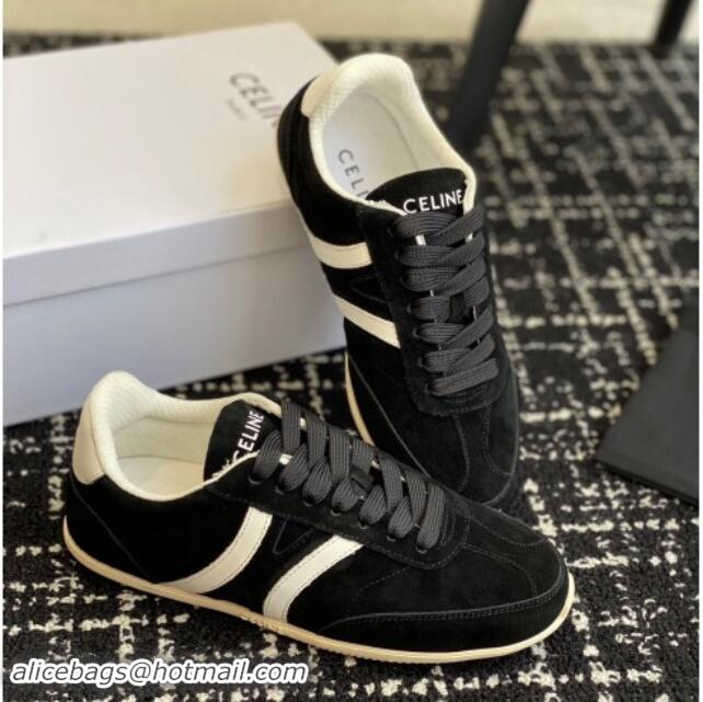 Shop Duplicate Celine Jogger Low Lace-up Sneakers with Triomphe in Suede Black 012003