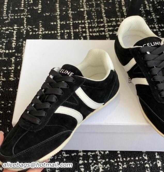 Shop Duplicate Celine Jogger Low Lace-up Sneakers with Triomphe in Suede Black 012003