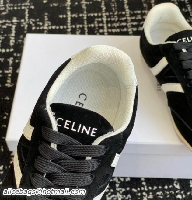 Shop Duplicate Celine Jogger Low Lace-up Sneakers with Triomphe in Suede Black 012003