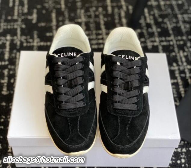 Shop Duplicate Celine Jogger Low Lace-up Sneakers with Triomphe in Suede Black 012003