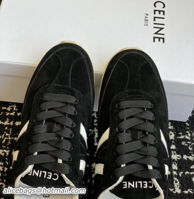 Shop Duplicate Celine Jogger Low Lace-up Sneakers with Triomphe in Suede Black 012003