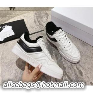 Good Product Celine Trainer Low Lace-up Sneakers in Calfskin and Wool White/Black 012005