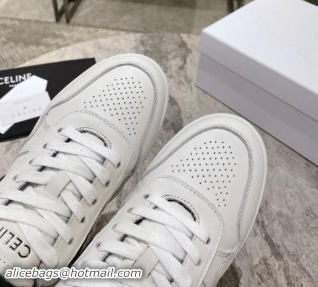 Good Product Celine Trainer Low Lace-up Sneakers in Calfskin and Wool White/Black 012005