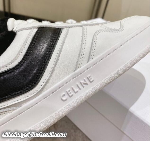 Good Product Celine Trainer Low Lace-up Sneakers in Calfskin and Wool White/Black 012005