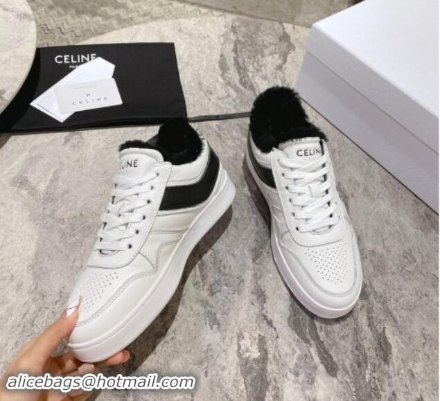 Good Product Celine Trainer Low Lace-up Sneakers in Calfskin and Wool White/Black 012005