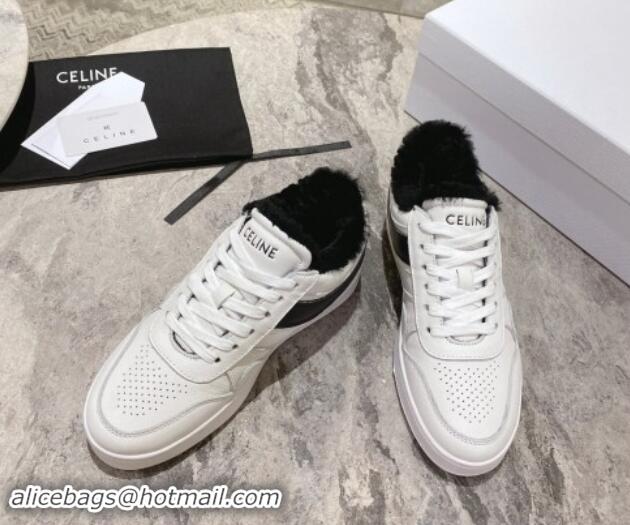 Good Product Celine Trainer Low Lace-up Sneakers in Calfskin and Wool White/Black 012005