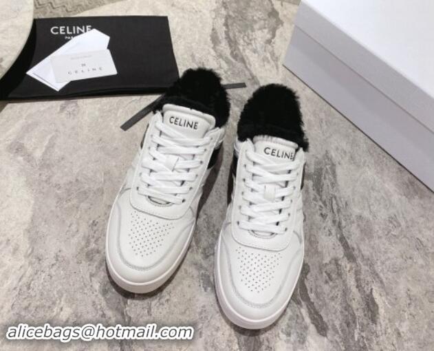 Good Product Celine Trainer Low Lace-up Sneakers in Calfskin and Wool White/Black 012005