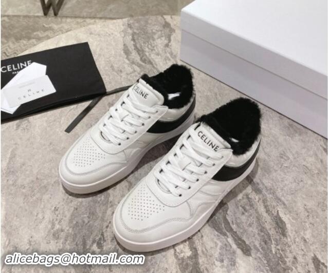 Good Product Celine Trainer Low Lace-up Sneakers in Calfskin and Wool White/Black 012005