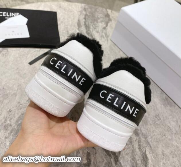 Good Product Celine Trainer Low Lace-up Sneakers in Calfskin and Wool White/Black 012005