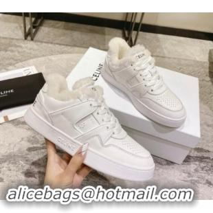 Stylish Celine CT-02 Low Lace-up Sneakers in Calfskin and Wool White Leather 012006