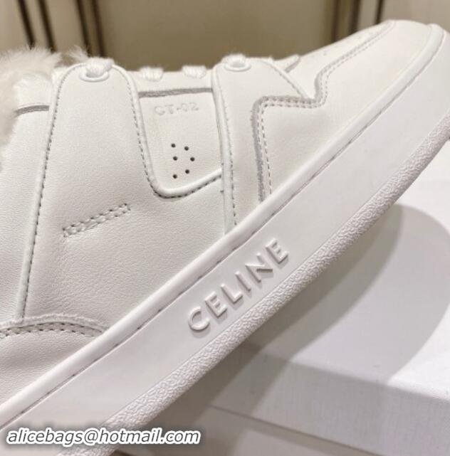 Stylish Celine CT-02 Low Lace-up Sneakers in Calfskin and Wool White Leather 012006