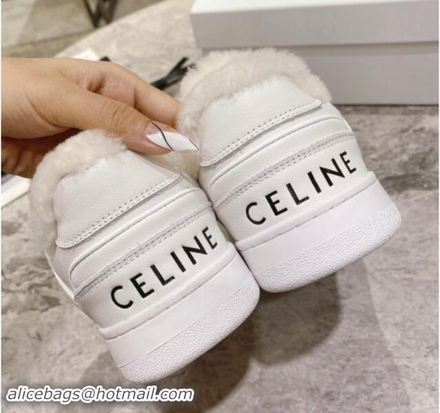 Stylish Celine CT-02 Low Lace-up Sneakers in Calfskin and Wool White Leather 012006