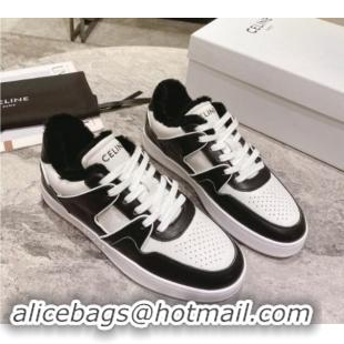 Hot Style Celine CT-02 Low Lace-up Sneakers in Calfskin and Wool White/Black 1012007