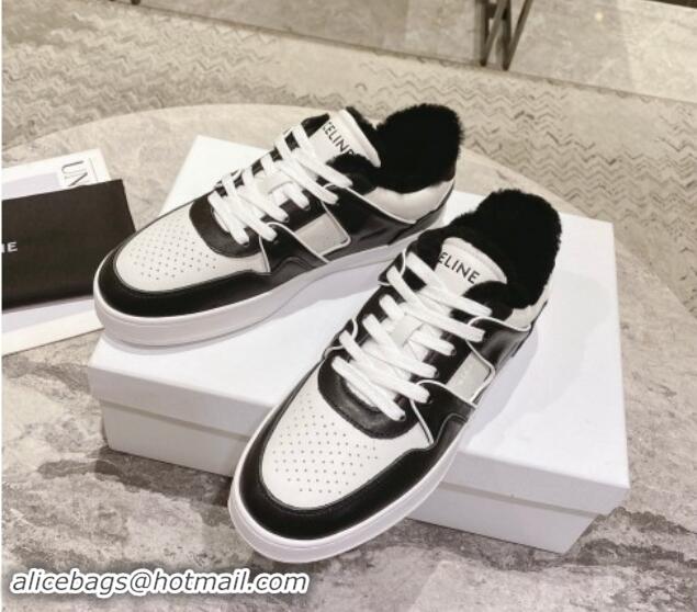 Hot Style Celine CT-02 Low Lace-up Sneakers in Calfskin and Wool White/Black 1012007