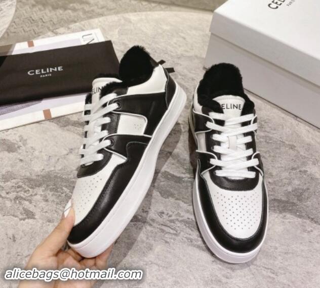 Hot Style Celine CT-02 Low Lace-up Sneakers in Calfskin and Wool White/Black 1012007