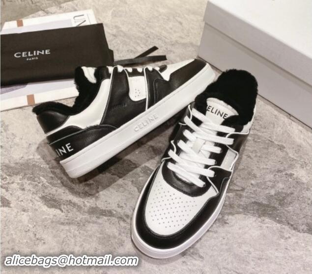 Hot Style Celine CT-02 Low Lace-up Sneakers in Calfskin and Wool White/Black 1012007