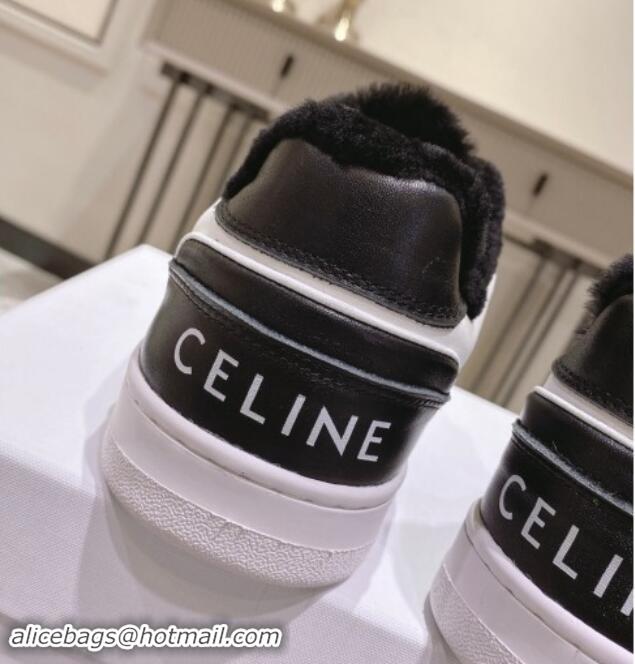 Hot Style Celine CT-02 Low Lace-up Sneakers in Calfskin and Wool White/Black 1012007