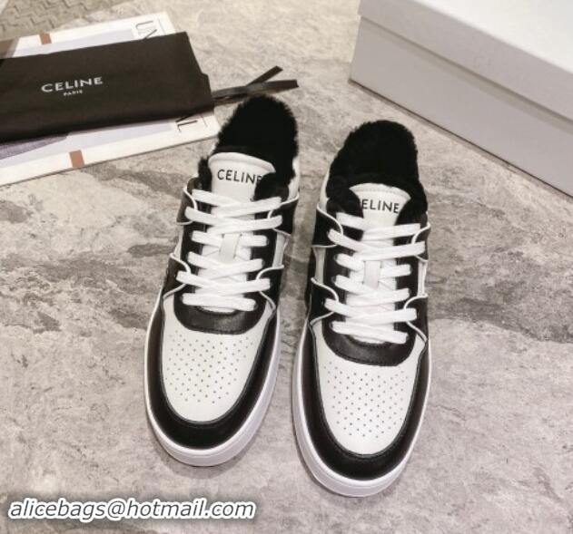 Hot Style Celine CT-02 Low Lace-up Sneakers in Calfskin and Wool White/Black 1012007