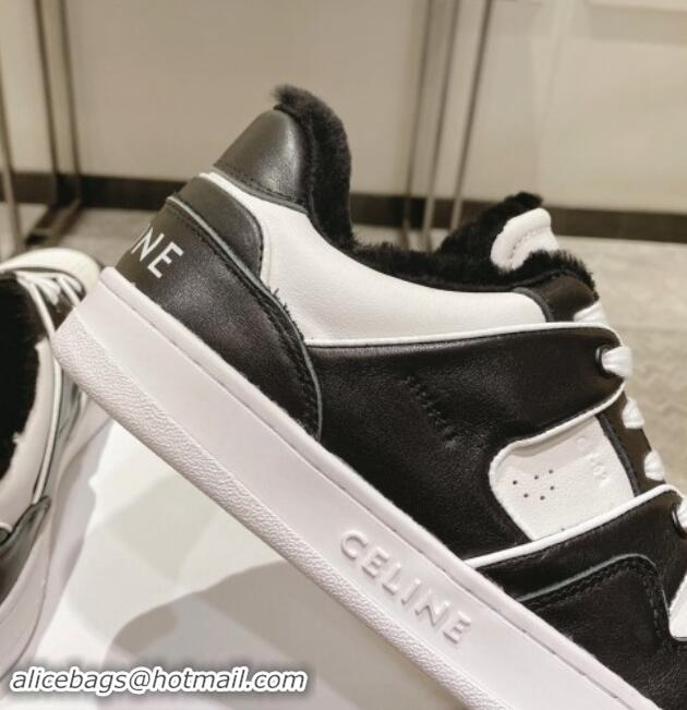 Hot Style Celine CT-02 Low Lace-up Sneakers in Calfskin and Wool White/Black 1012007