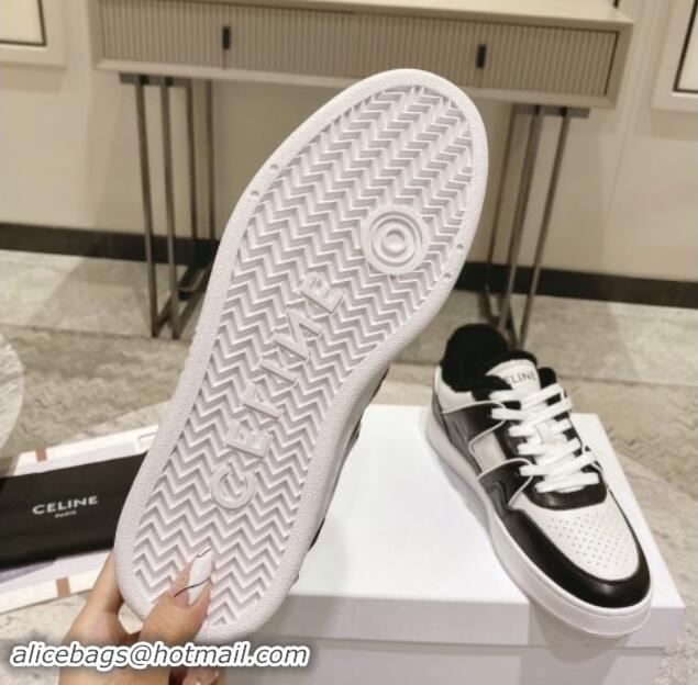 Hot Style Celine CT-02 Low Lace-up Sneakers in Calfskin and Wool White/Black 1012007