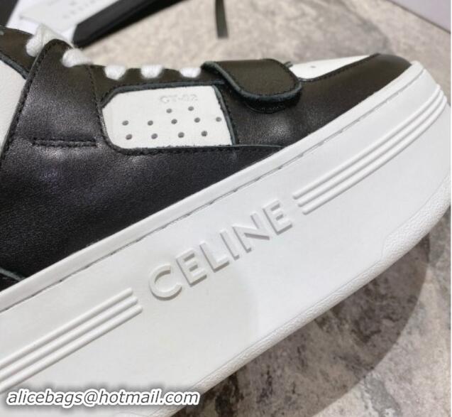 Cheap Price Celine CT-02 Platform Mid Sneakers Velcro in Calfskin and Wool White/Black 012010