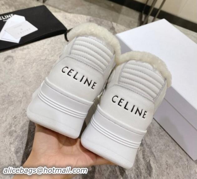 Big Discount Celine CT-02 Platform Mid Sneakers Velcro in Calfskin and Wool White Leather 1012011