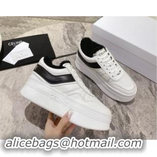 Sumptuous Celine Trainer Platform Sneakers in Calfskin and Wool White/Black 012013