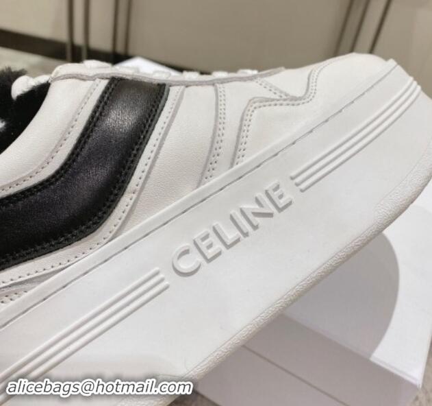 Sumptuous Celine Trainer Platform Sneakers in Calfskin and Wool White/Black 012013