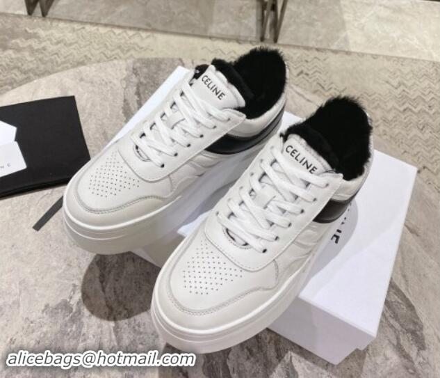 Sumptuous Celine Trainer Platform Sneakers in Calfskin and Wool White/Black 012013