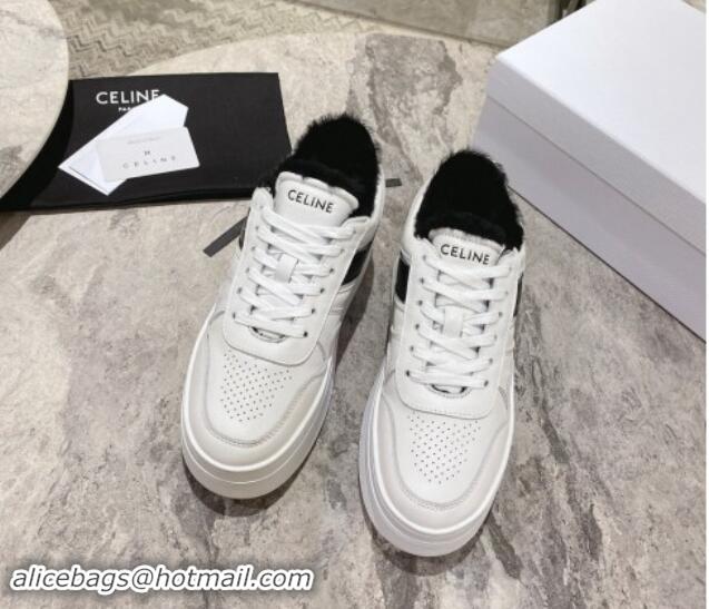 Sumptuous Celine Trainer Platform Sneakers in Calfskin and Wool White/Black 012013