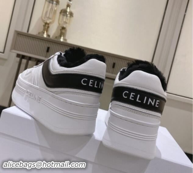 Sumptuous Celine Trainer Platform Sneakers in Calfskin and Wool White/Black 012013