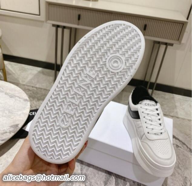 Sumptuous Celine Trainer Platform Sneakers in Calfskin and Wool White/Black 012013