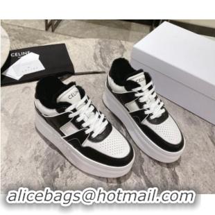 Top Grade Celine CT-02 Platform Sneakers in Calfskin and Wool White/Black 012014