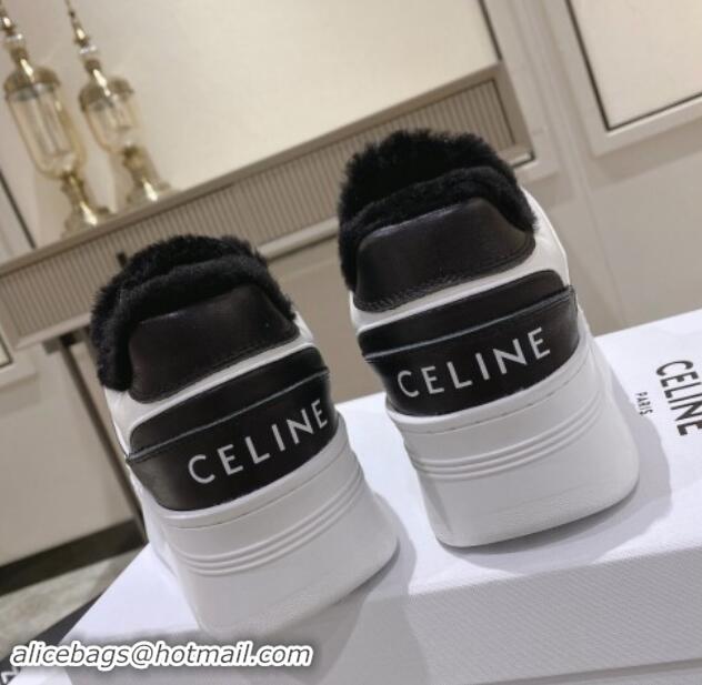 Top Grade Celine CT-02 Platform Sneakers in Calfskin and Wool White/Black 012014